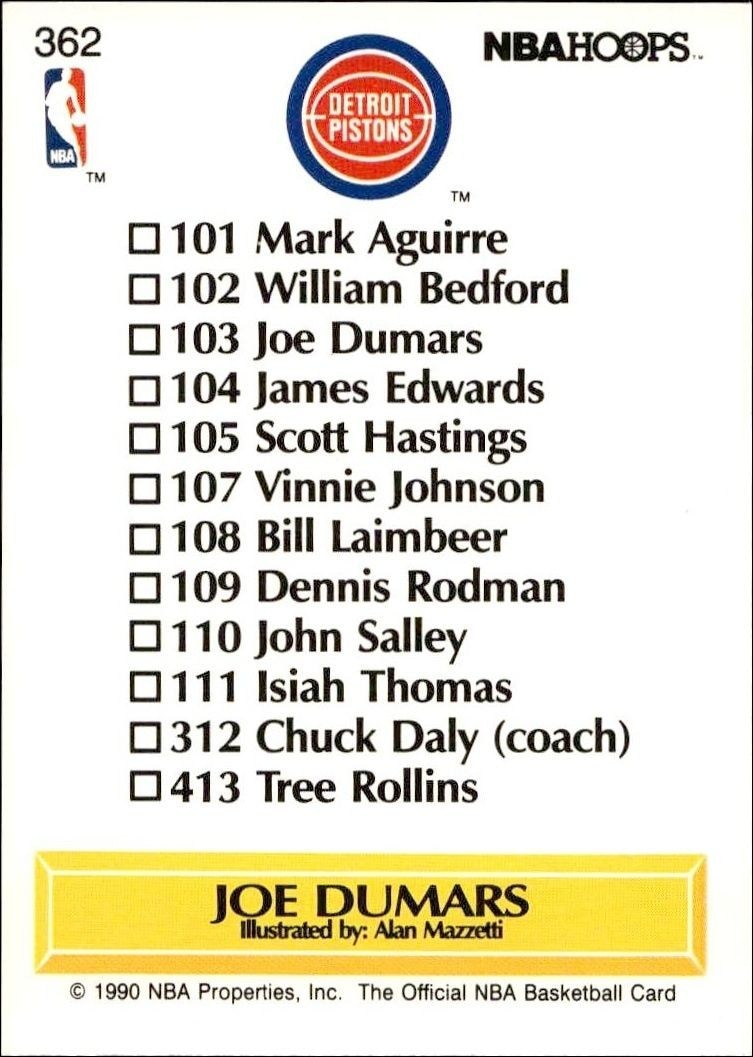 1990-91 Skybox NBA Hoops Joe Dumars #362 basketball trading card back