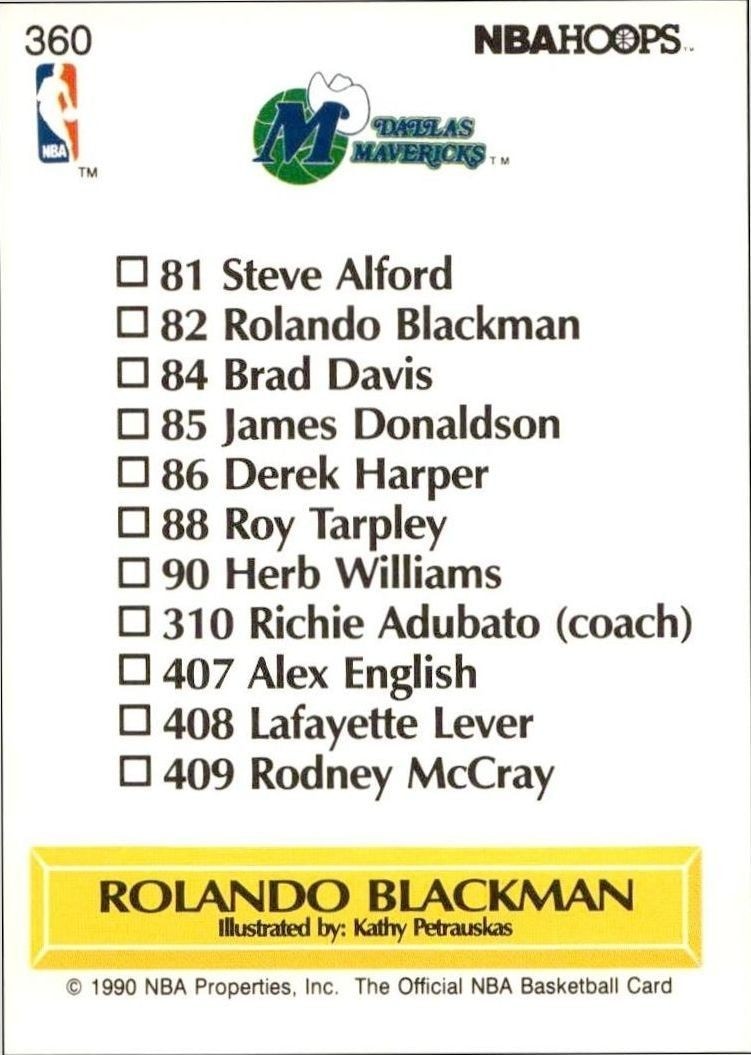 1990-91 Skybox NBA Hoops Rolando Blackman #360 basketball trading card back