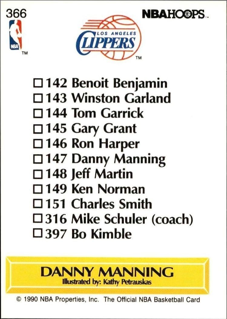 1990-91 Skybox NBA Hoops Danny Manning #366 basketball trading card back