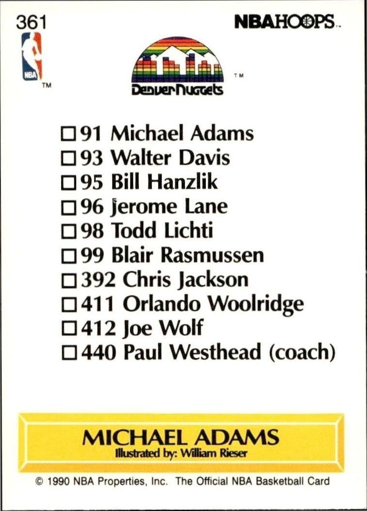 1990-91 Skybox NBA Hoops Michael Adams #361 basketball trading card back