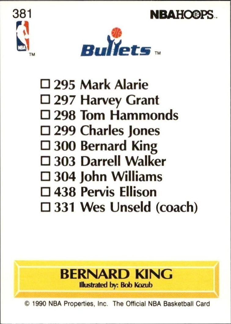 1990-91 Skybox NBA Hoops Bernard King #381 basketball trading card back