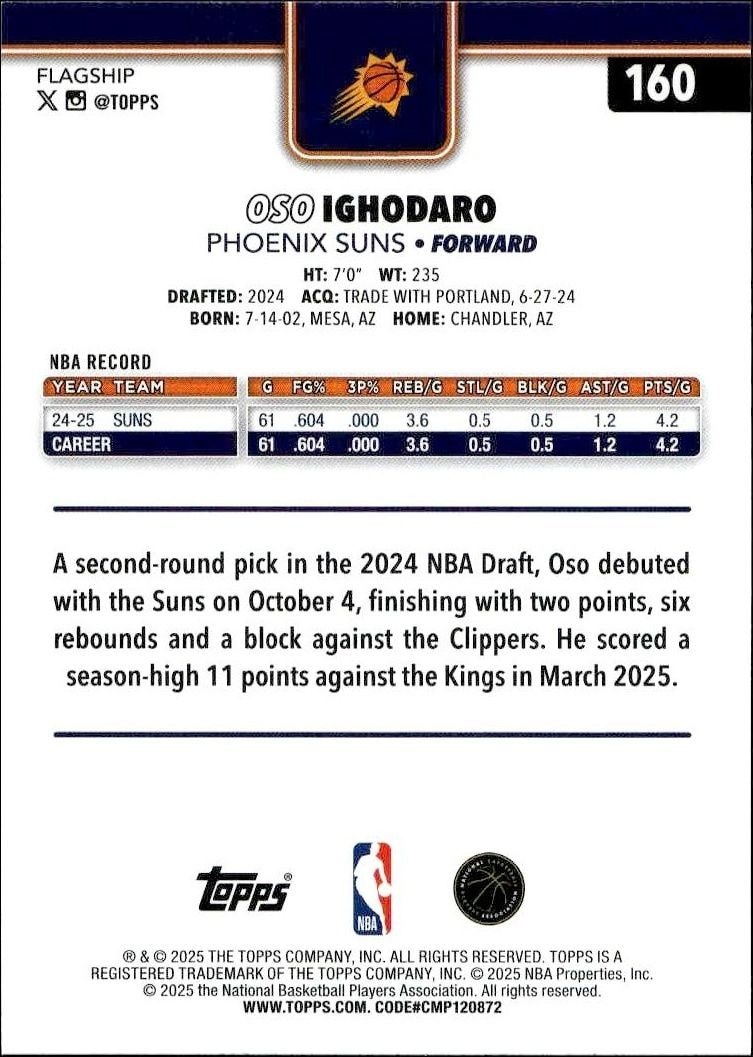 2025-26 Topps Oso Ighodaro #160 basketball trading card back