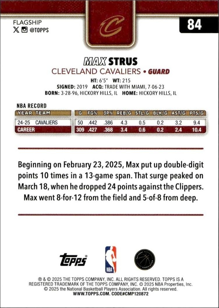 2025-26 Topps Max Strus #84 basketball trading card back