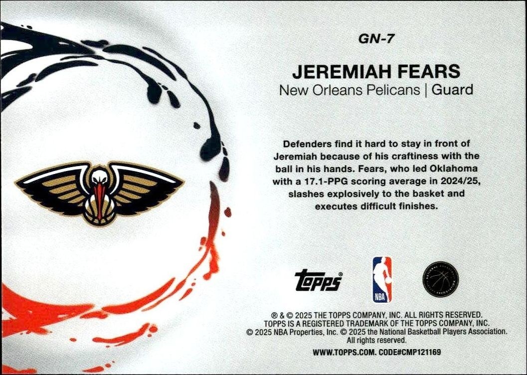 2024-25 Topps Jeremiah Fears #GN-7 basketball trading card back