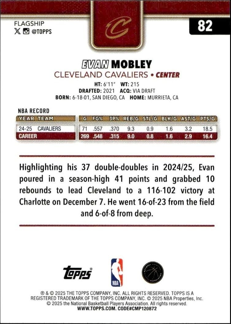 2025-26 Topps Evan Mobley #82 basketball trading card back