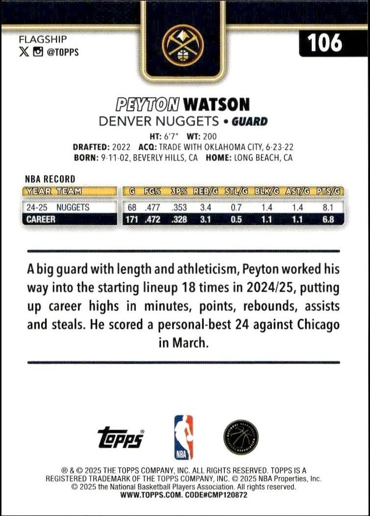 2025-26 Topps Peyton Watson #106 basketball trading card back