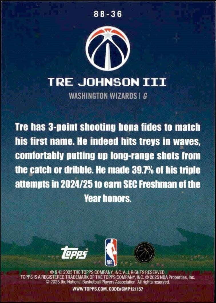 2025-26 Topps Tre Johnson III #8B-36 basketball trading card back