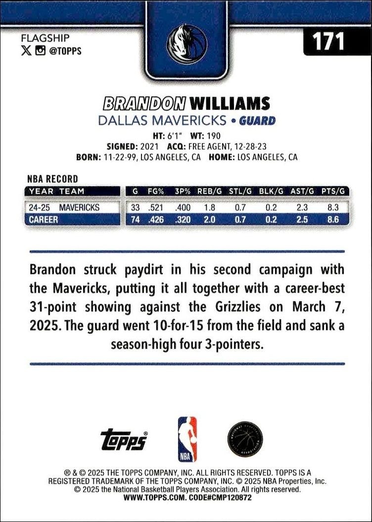 2025-26 Topps Brandon Williams #171 basketball trading card back