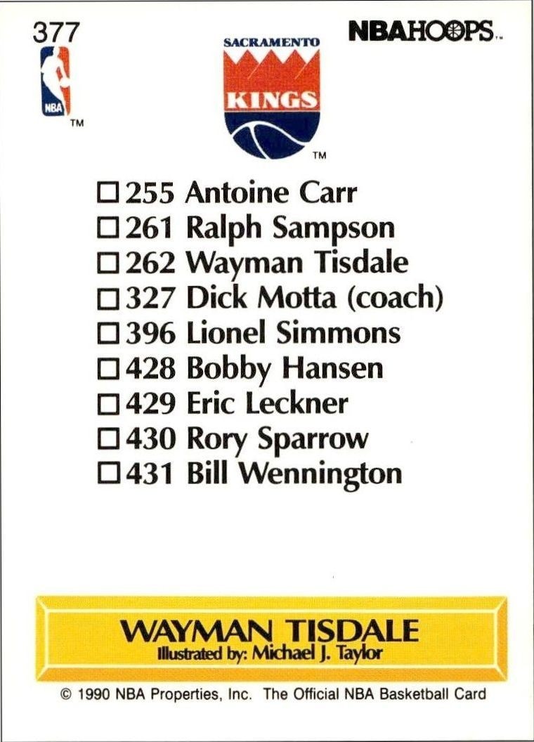 1990-91 Skybox NBA Hoops Wayman Tisdale #377 basketball trading card back