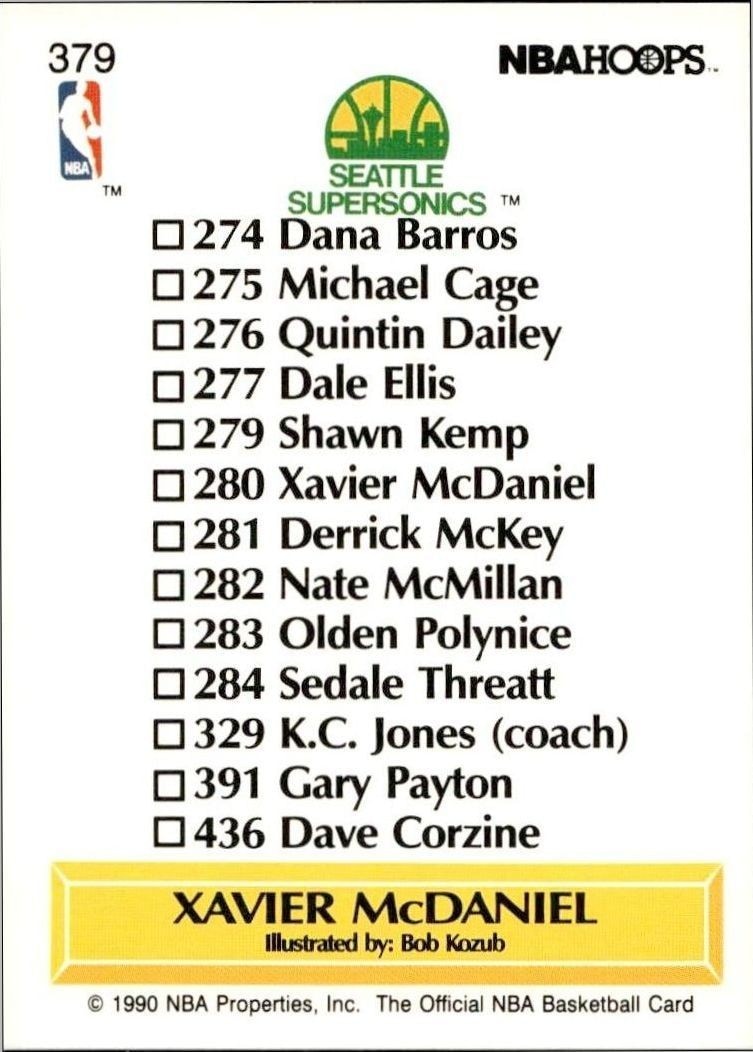 1990-91 Skybox NBA Hoops Xavier McDaniel #379 basketball trading card back