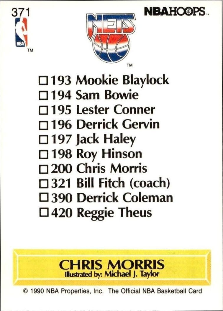 1990-91 Skybox NBA Hoops Chris Morris #371 basketball trading card back