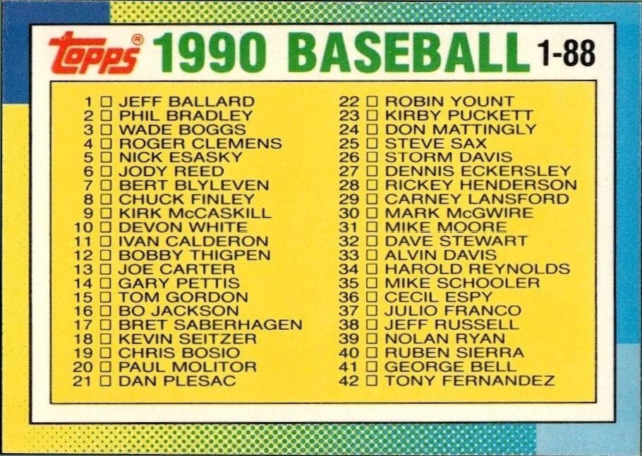 1990 Topps Checklist #45 baseball trading card front