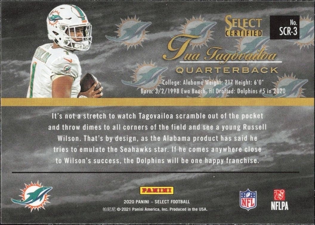2020 Panini Select Tua Tagovailoa #SCR-3 football trading card back