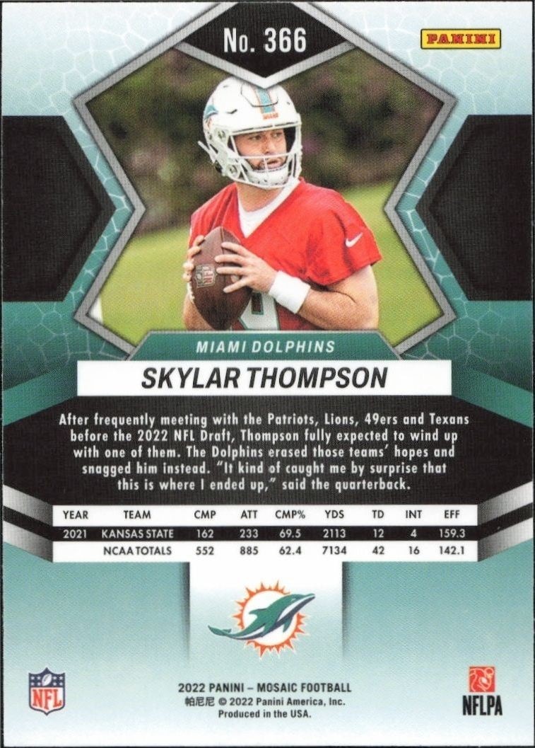 2022 Panini Mosaic Skylar Thompson #366 football trading card back