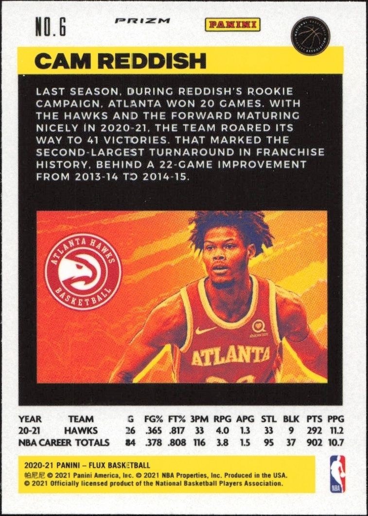 2020-21 Panini Flux Cam Reddish #6 basketball trading card back