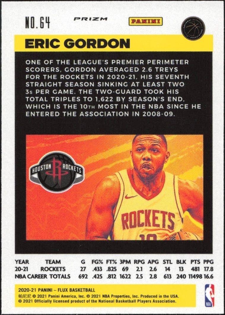 2020-21 Panini Flux Eric Gordon #64 basketball trading card back