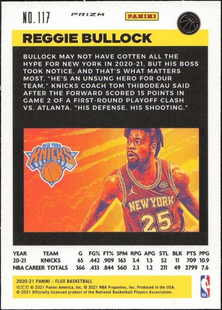 2020-21 Panini Flux Reggie Bullock #117 basketball trading card back