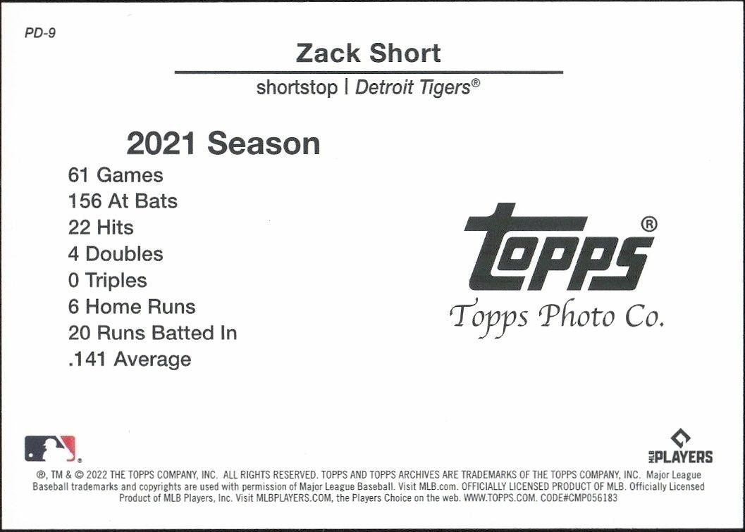 2022 Topps Archives Snapshots Zack Short #PD-9 baseball trading card back