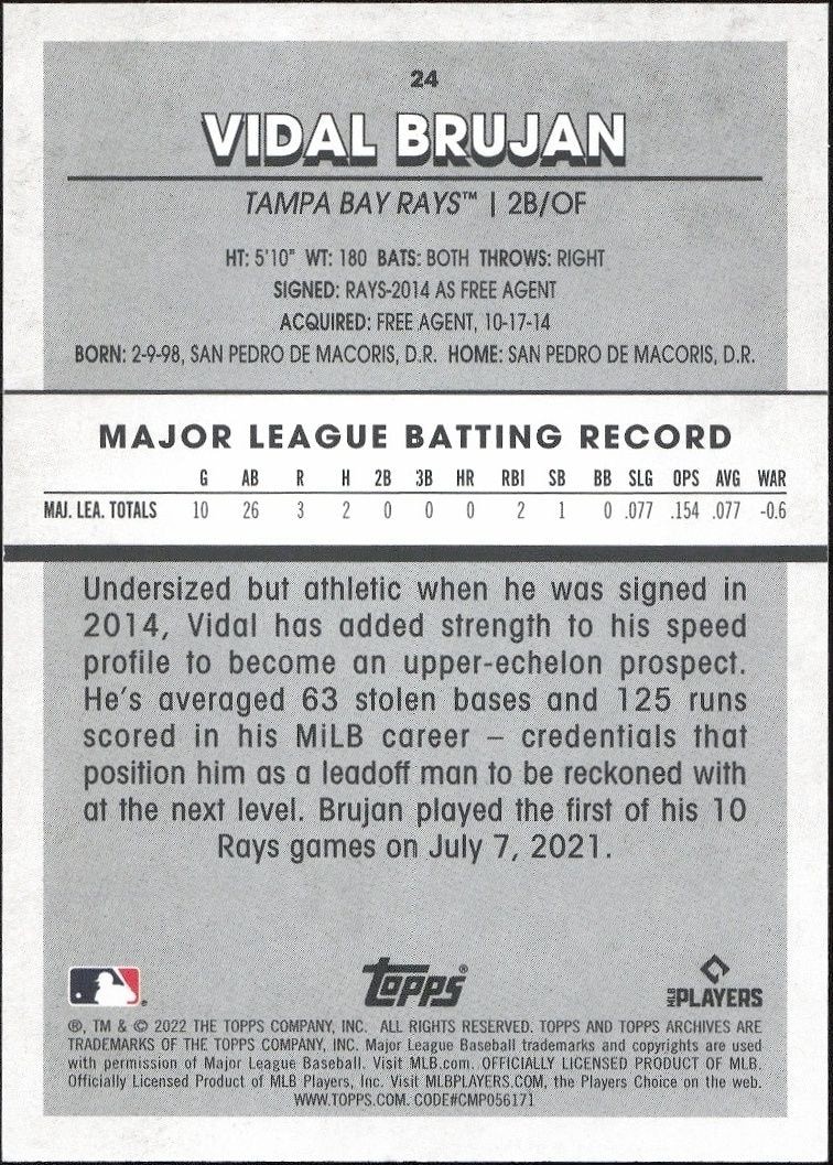 2022 Topps Archives Snapshots Vidal Brujan #24 baseball trading card back