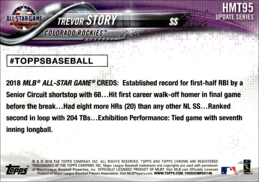 2018 Topps Update Series Trevor Story #HMT95 baseball trading card back