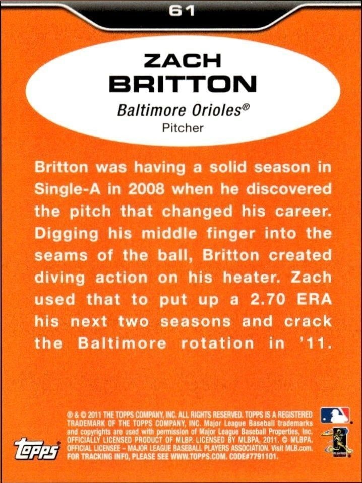 2011 Topps Lineage Zach Britton #61 baseball trading card back