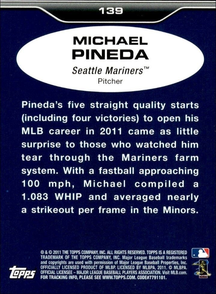2011 Topps Lineage Michael Pineda #139 baseball trading card back