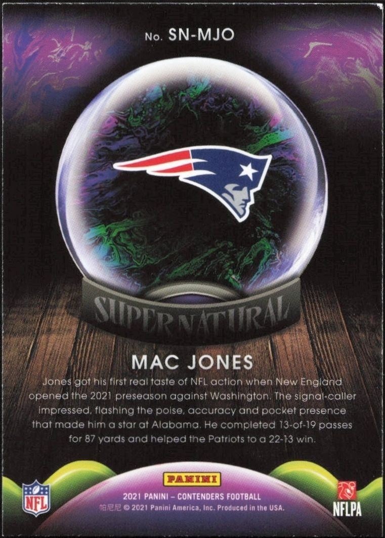 2021 Panini Contenders Mac Jones #SN-MJO football trading card back