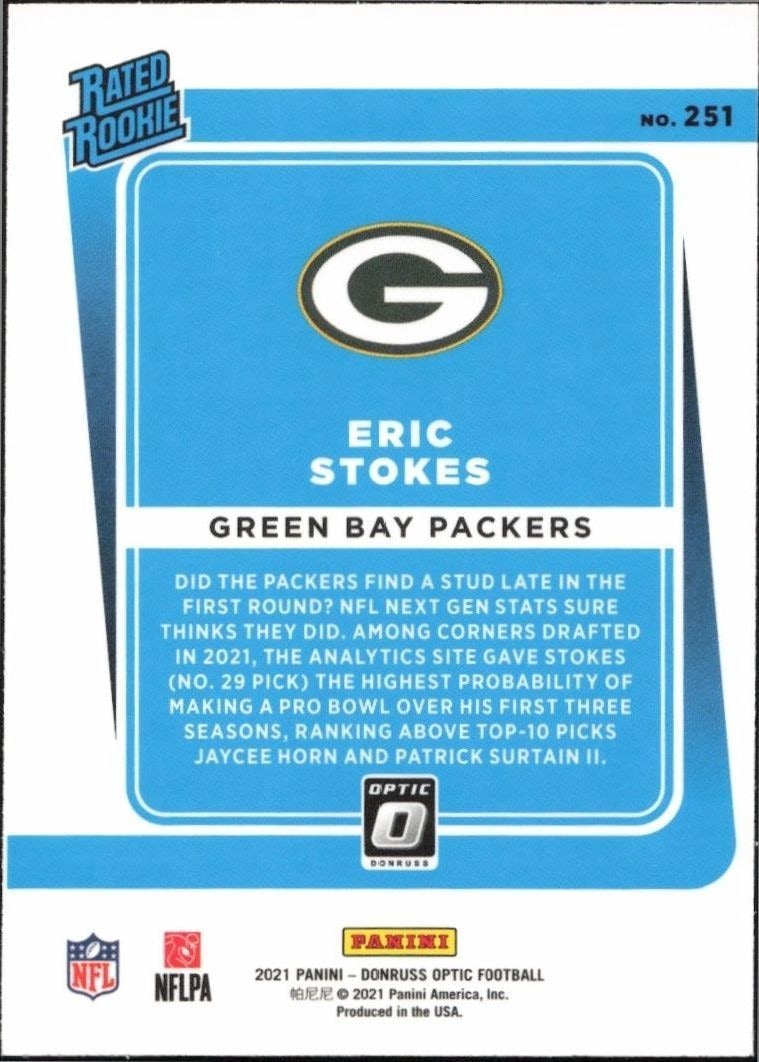 2021 Panini Donruss Optic Eric Stokes #251 football trading card back