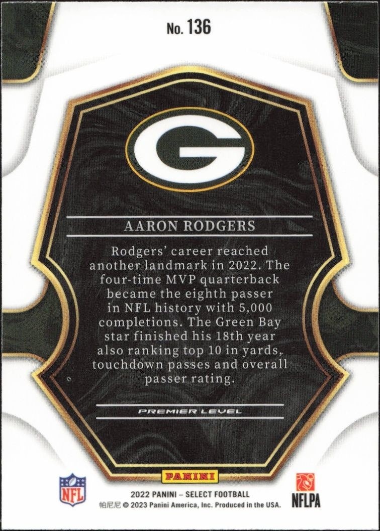 2022 Panini Select Aaron Rodgers #136 football trading card back