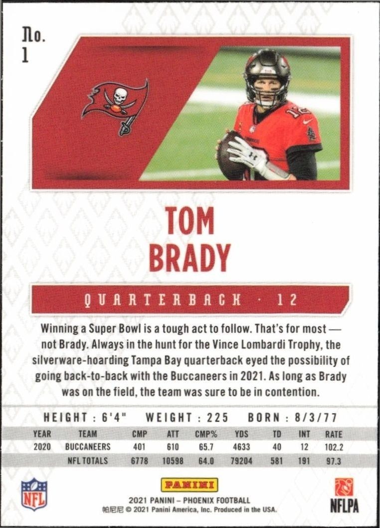 2021 Panini Phoenix Tom Brady #1 football trading card back