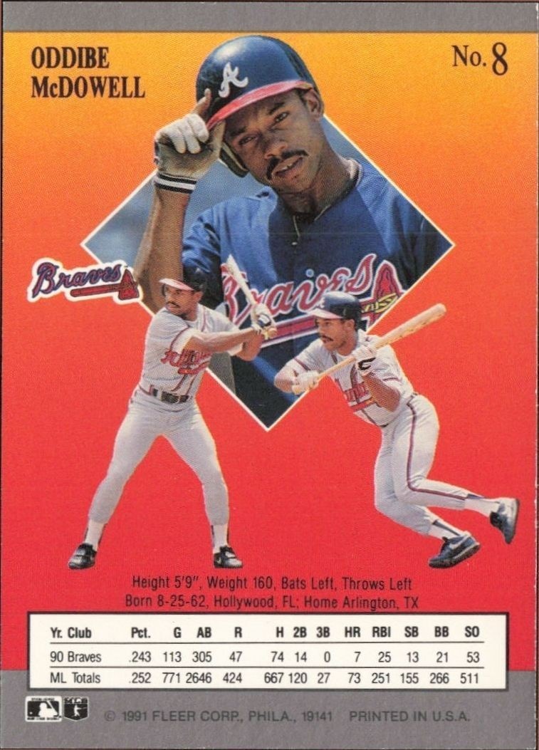 1991 Fleer Ultra Oddibe McDowell #8 baseball trading card back