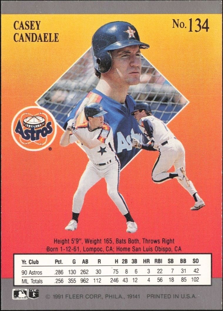 1991 Fleer Ultra Casey Candaele #134 baseball trading card back