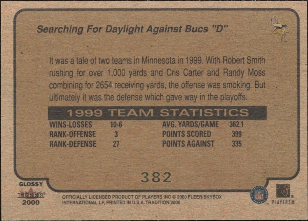 2000 Fleer Tradition Glossy Robert Smith #382 football trading card back