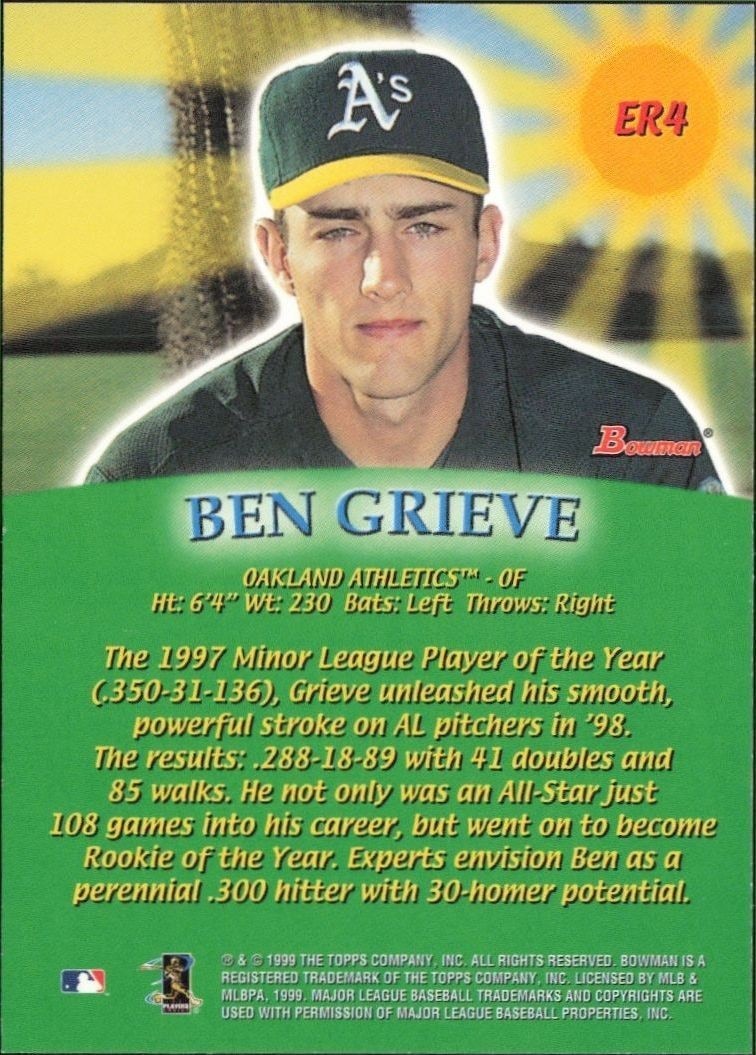 1999 Bowman Ben Grieve #ER4 baseball trading card back