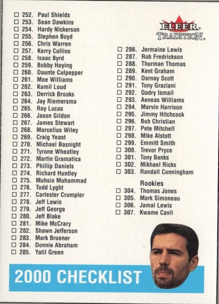2000 Fleer Tradition Glossy Checklist #399 trading card