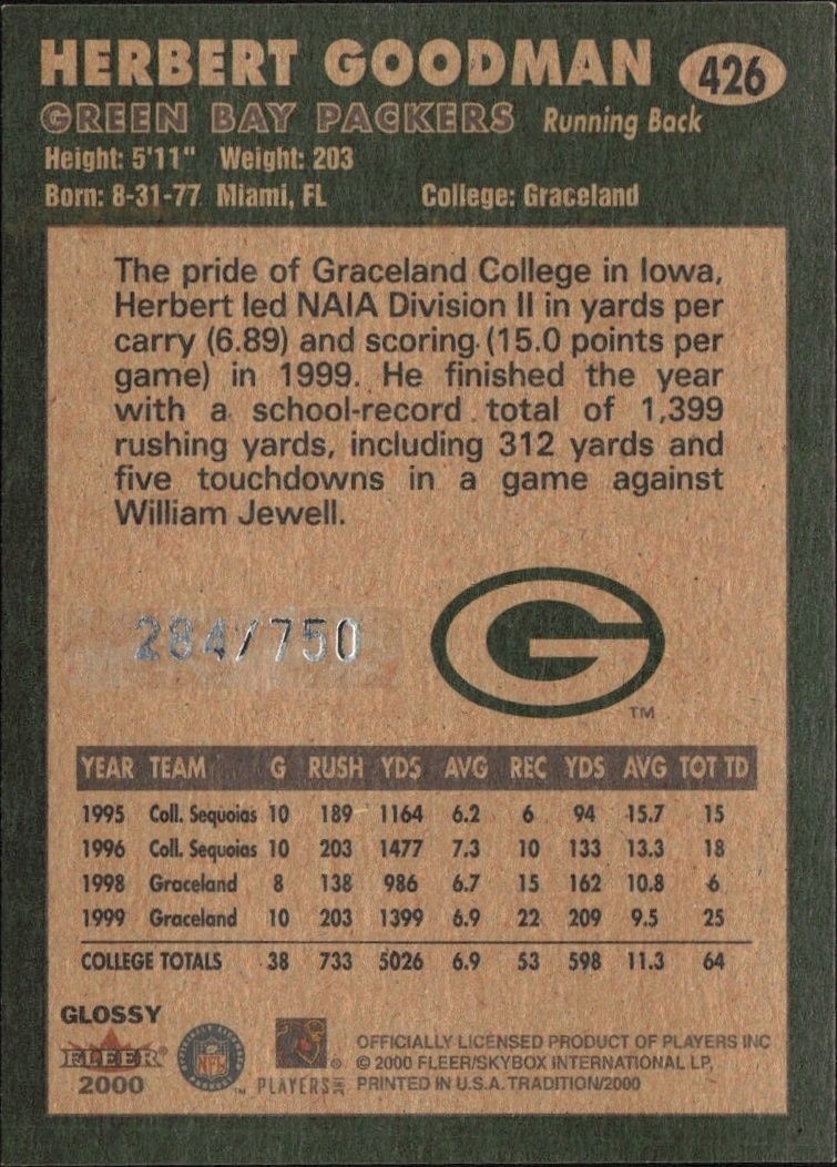 2000 Fleer Tradition Glossy Herbert Goodman #426 football trading card back