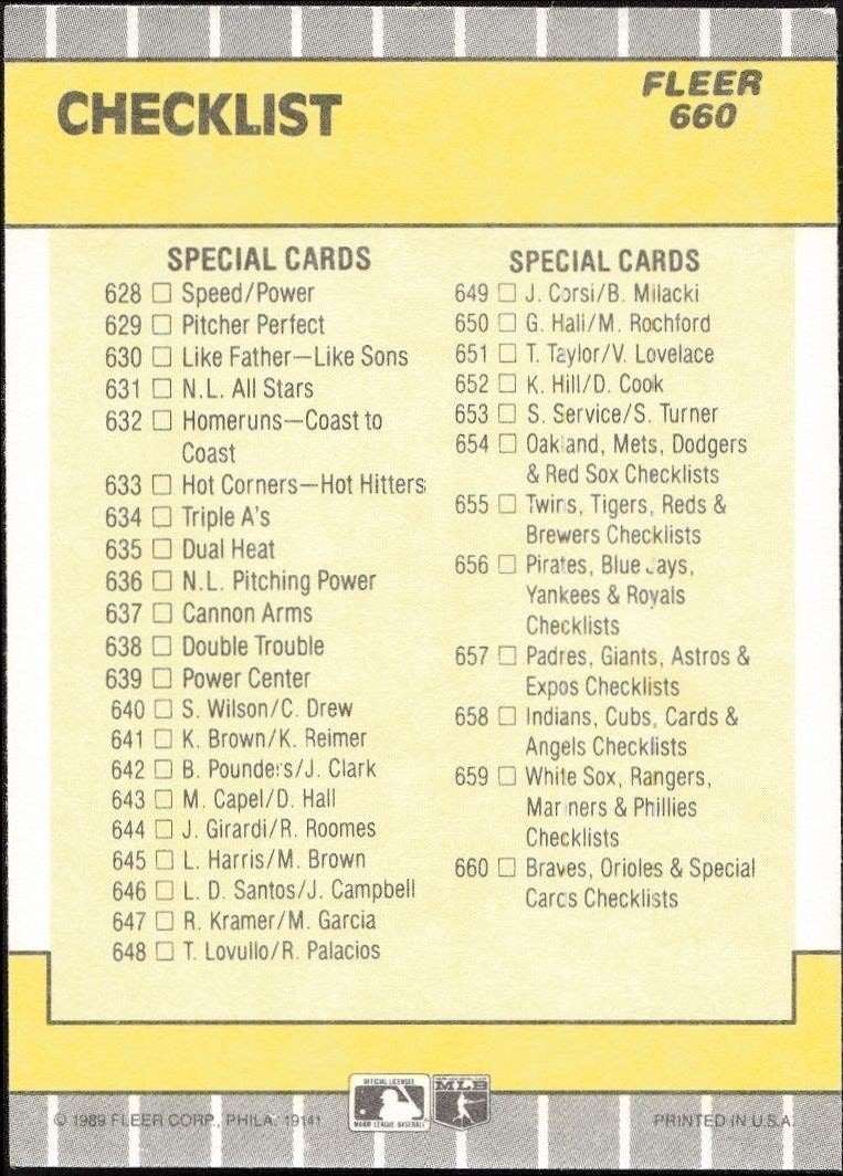1989 Fleer Atlanta Braves #660 baseball trading card back
