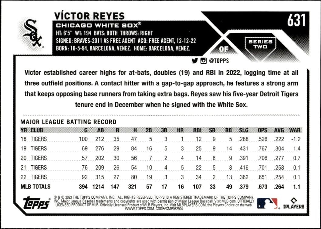 2023 Topps Series 2 Victor Reyes #631 baseball trading card back