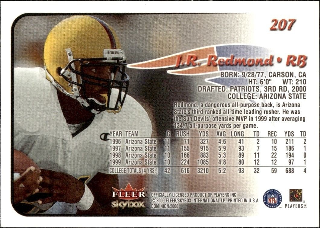 2000 Skybox Dominion J.R. Redmond #207 football trading card back