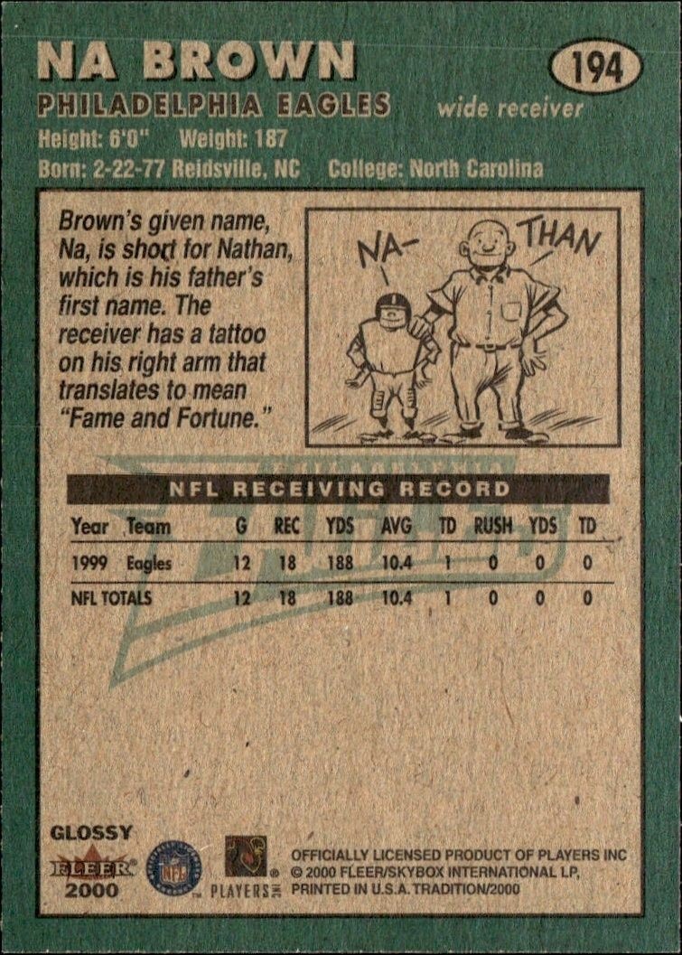2000 Fleer Tradition Glossy Na Brown #194 football trading card back
