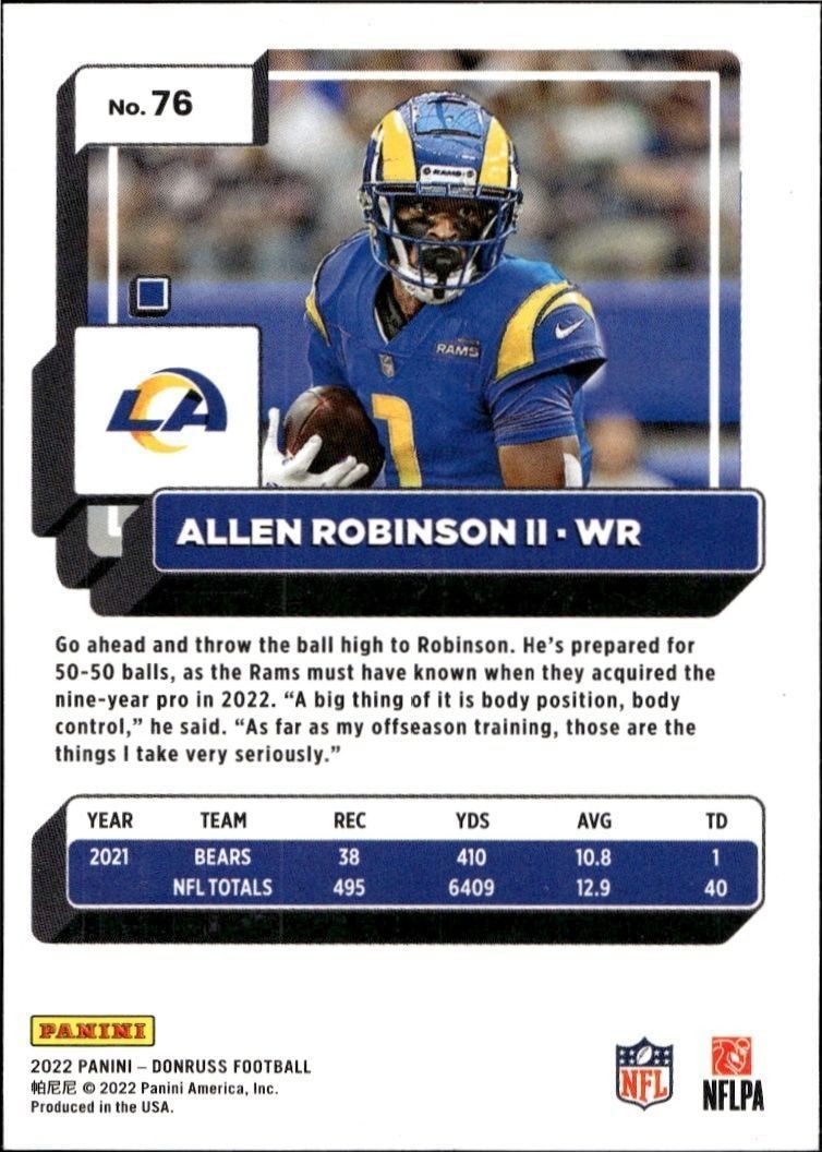 2022 Panini Donruss Allen Robinson II #76 football trading card back