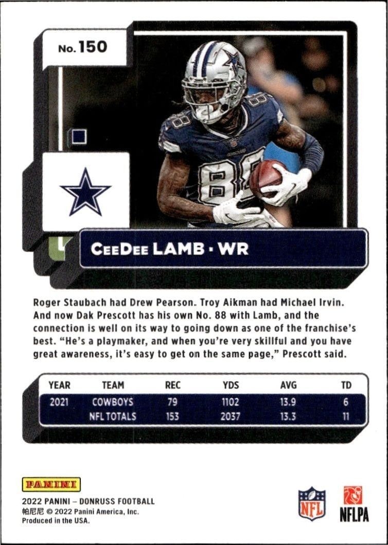 2022 Panini Donruss CeeDee Lamb #150 football trading card back