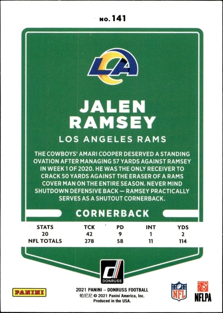 2021 Panini Donruss Jalen Ramsey #141 football trading card back