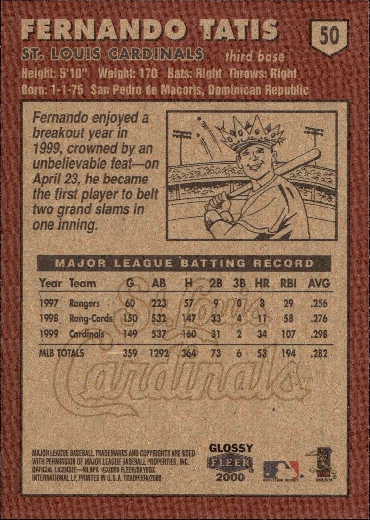 2000 Fleer Tradition Glossy Fernando Tatis #50 baseball trading card back