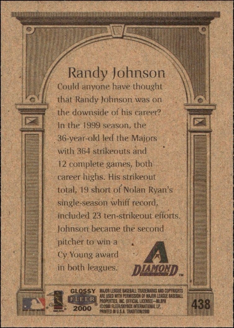 2000 Fleer Tradition Glossy Randy Johnson #438 baseball trading card back