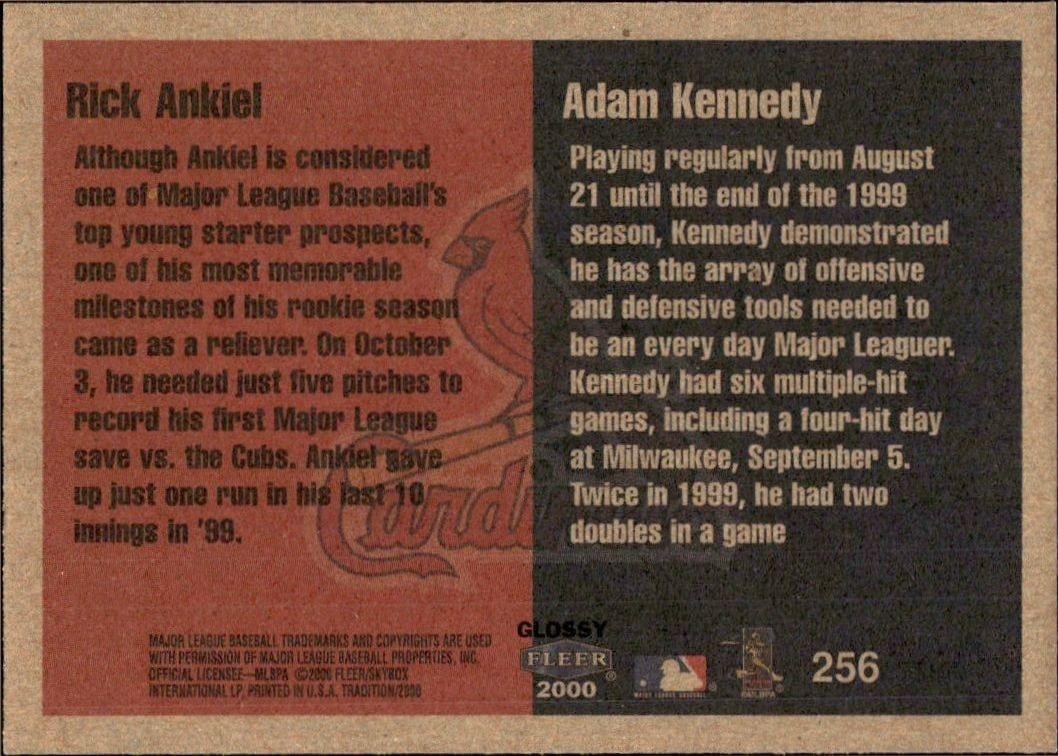 2000 Fleer Tradition Glossy Rick Ankiel #256 baseball trading card back