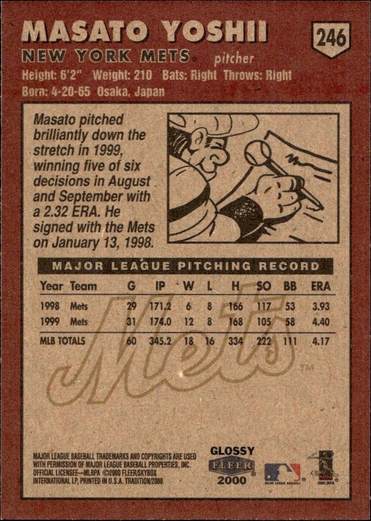 2000 Fleer Tradition Glossy Masato Yoshii #246 baseball trading card back