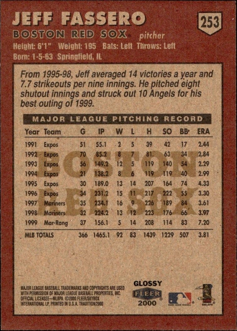 2000 Fleer Tradition Glossy Jeff Fassero #253 baseball trading card back