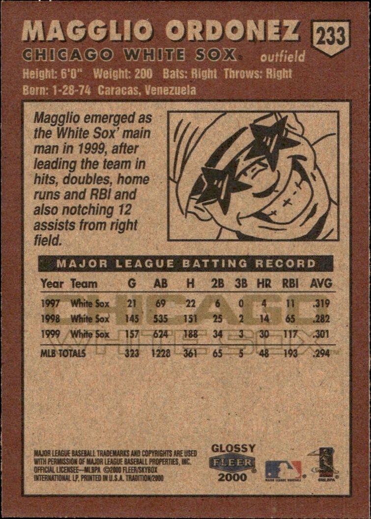 2000 Fleer Tradition Glossy Magglio Ordonez #233 baseball trading card back