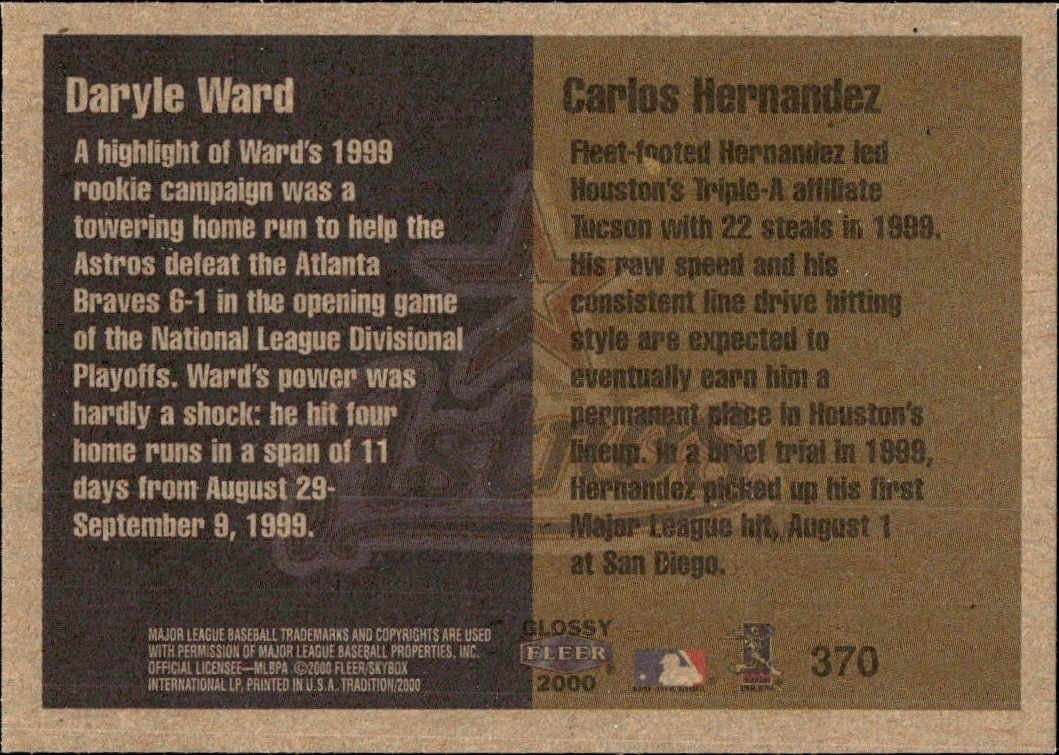 2000 Fleer Tradition Glossy Daryle Ward #370 baseball trading card back
